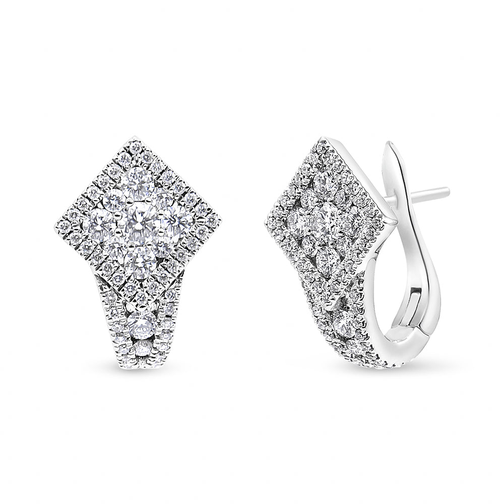 18K White Gold 1 1/10 Cttw Round Diamond Cluster with Halo Hoop Huggie Earring (F-G Color, VS1-VS2 Clarity) Bids.com
