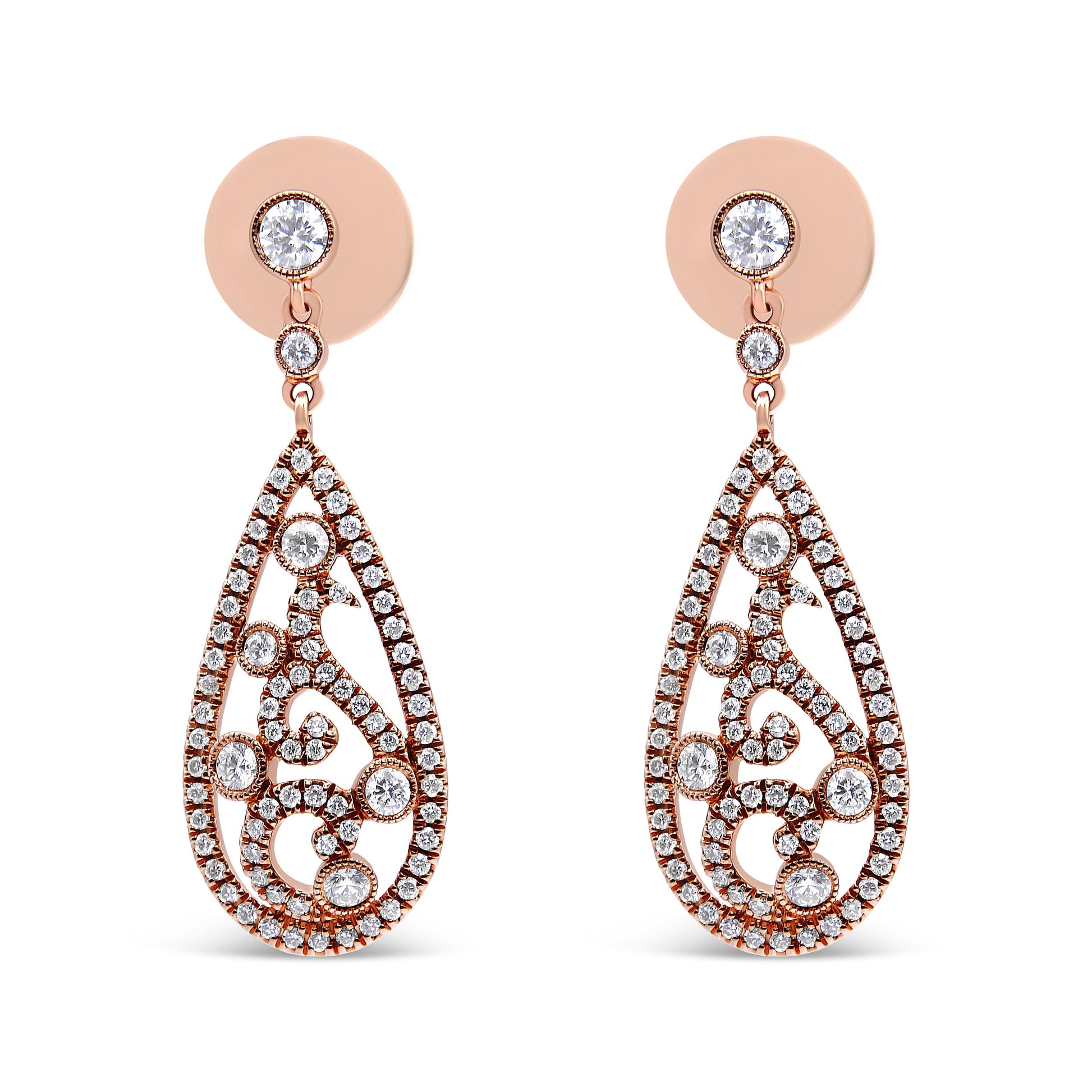 18K Rose Gold 1 1/4 Cttw Diamond Teardrop Shaped Drop and Dangle Screw Back Stud Earring (F-G Color, VS1-VS2 Clarity) Bids.com