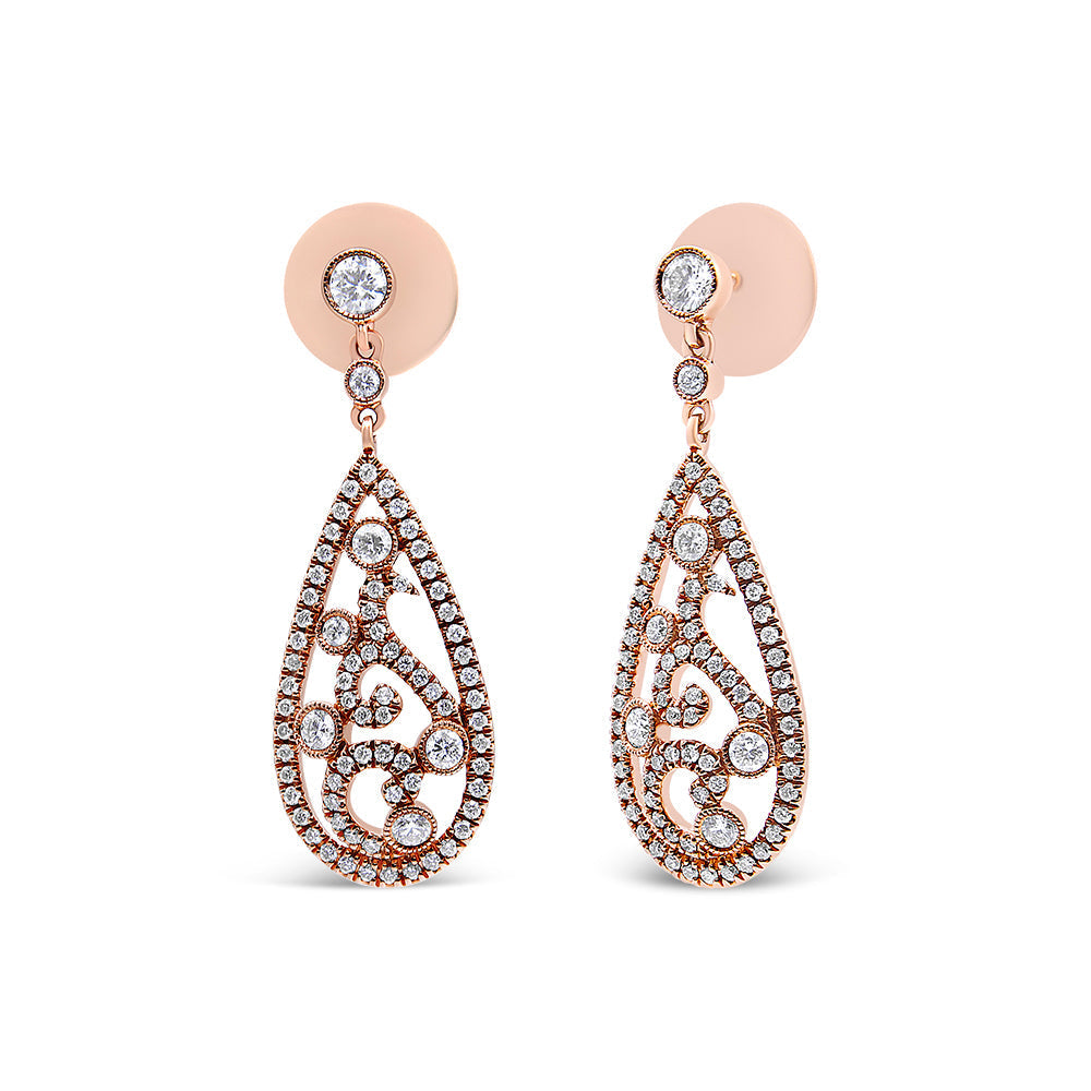 18K Rose Gold 1 1/4 Cttw Diamond Teardrop Shaped Drop and Dangle Screw Back Stud Earring (F-G Color, VS1-VS2 Clarity) Bids.com