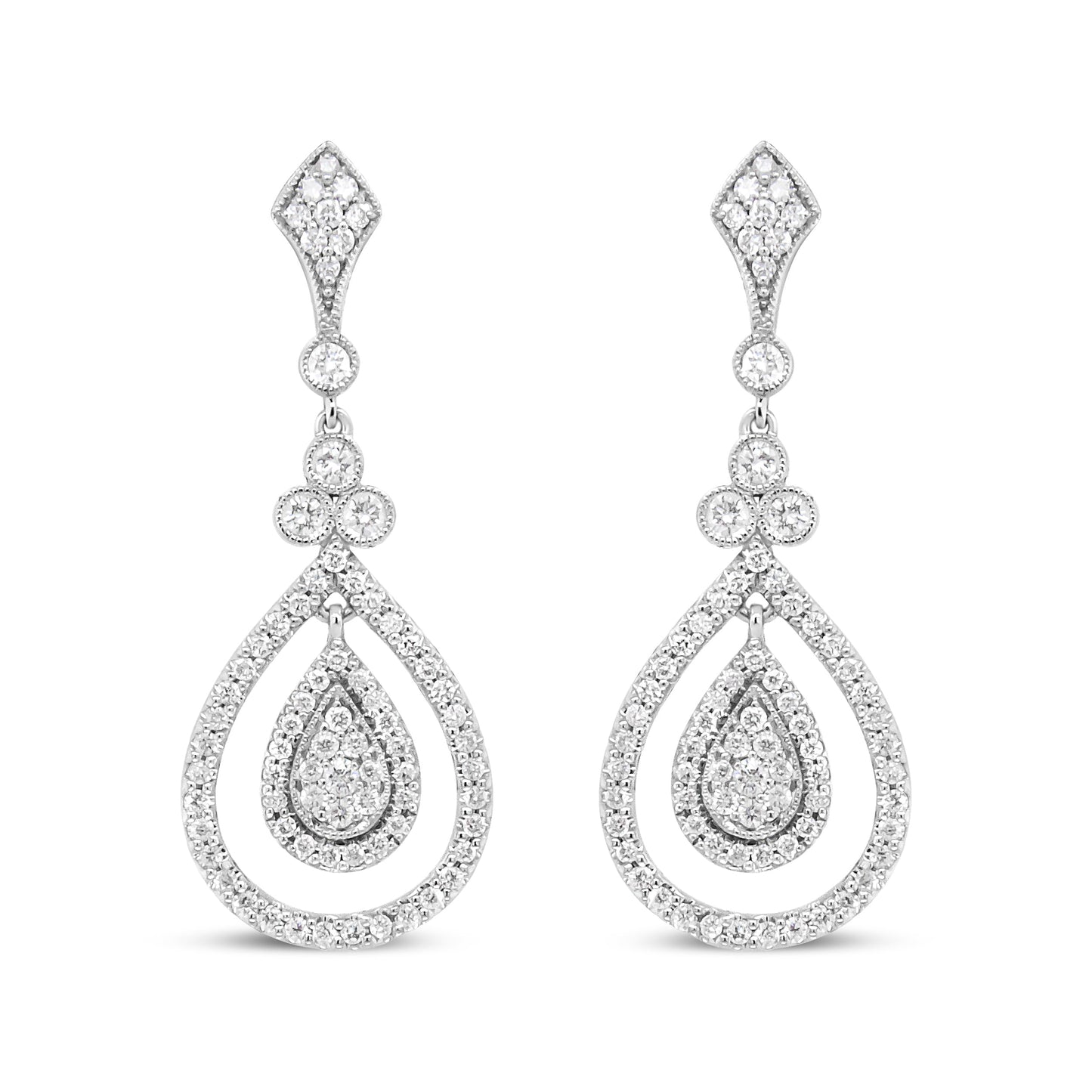 18K White Gold 1 1/4 Cttw Round Diamond Openwork Teardrop-Shaped Dangle Earrings (F-G Color, VS1-VS2 Clarity) Bids.com
