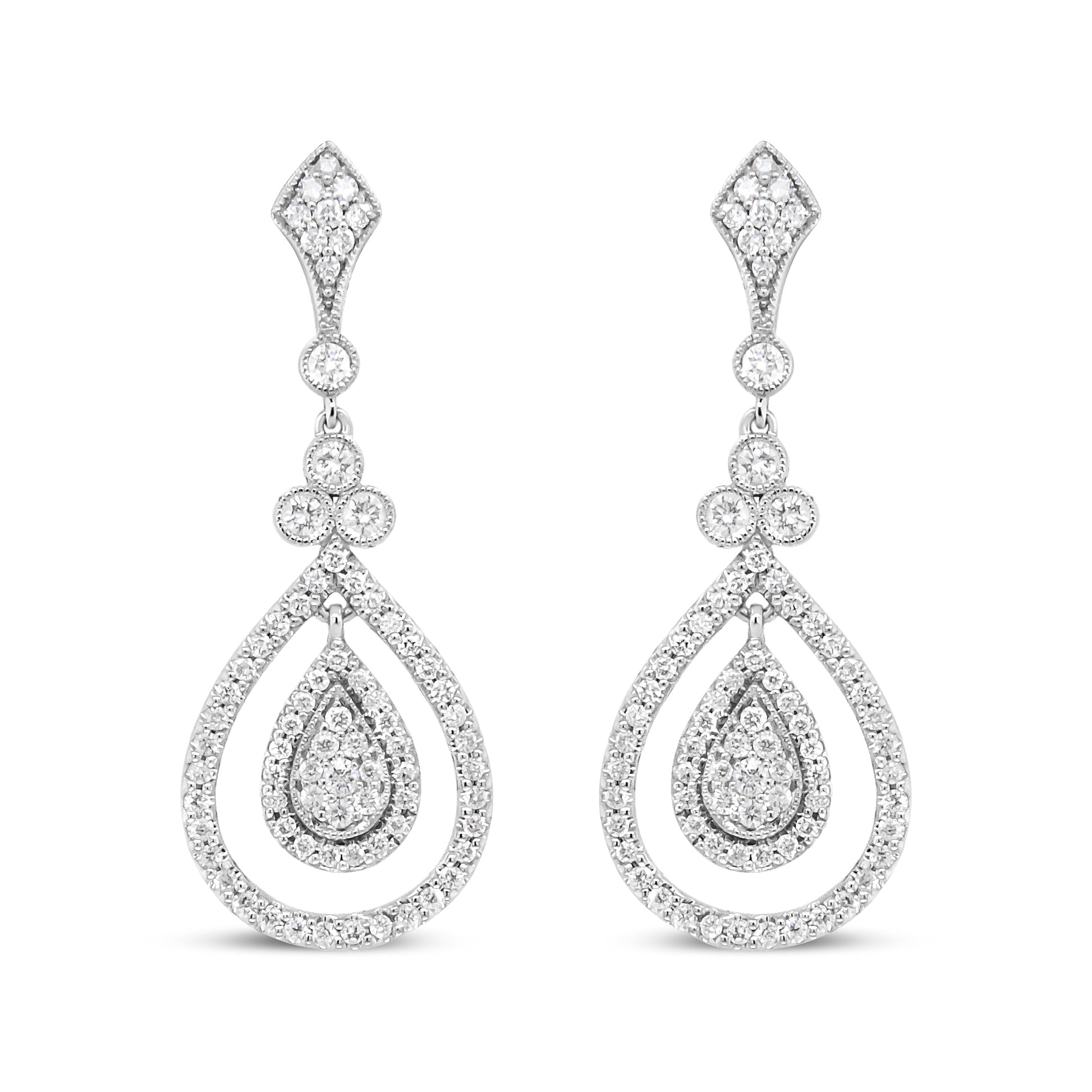 18K White Gold 1 1/4 Cttw Round Diamond Openwork Teardrop-Shaped Dangle Earrings (F-G Color, VS1-VS2 Clarity) Bids.com