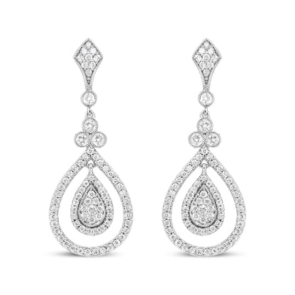18K White Gold 1 1/4 Cttw Round Diamond Openwork Teardrop-Shaped Dangle Earrings (F-G Color, VS1-VS2 Clarity) Bids.com