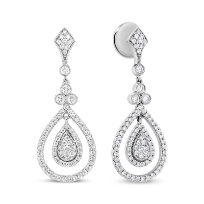 18K White Gold 1 1/4 Cttw Round Diamond Openwork Teardrop-Shaped Dangle Earrings (F-G Color, VS1-VS2 Clarity) Bids.com