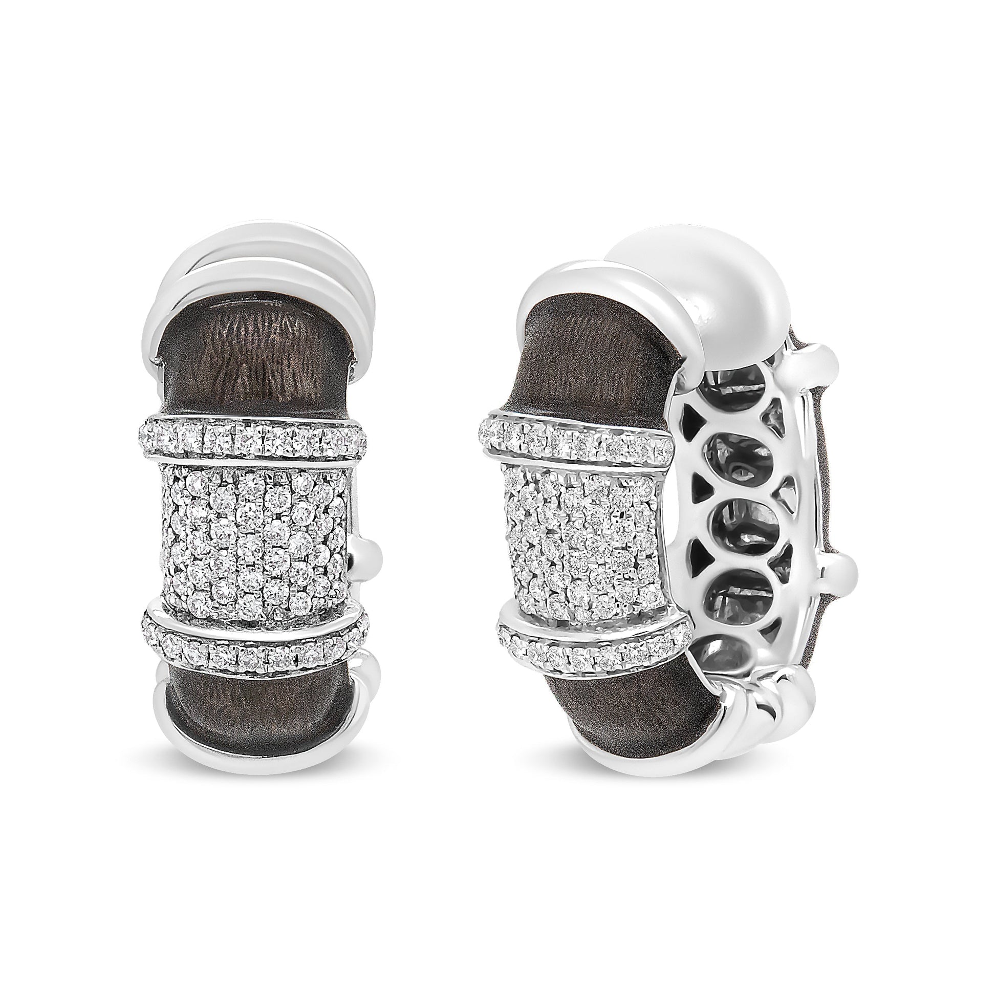 18K White Gold Flash Plated .925 Sterling Silver Clear Graphite Grey Enamel 5/8 Cttw Round Diamonds Huggie Hoop Earrings (F-G Color, VS1-VS2 Clarity) Bids.com