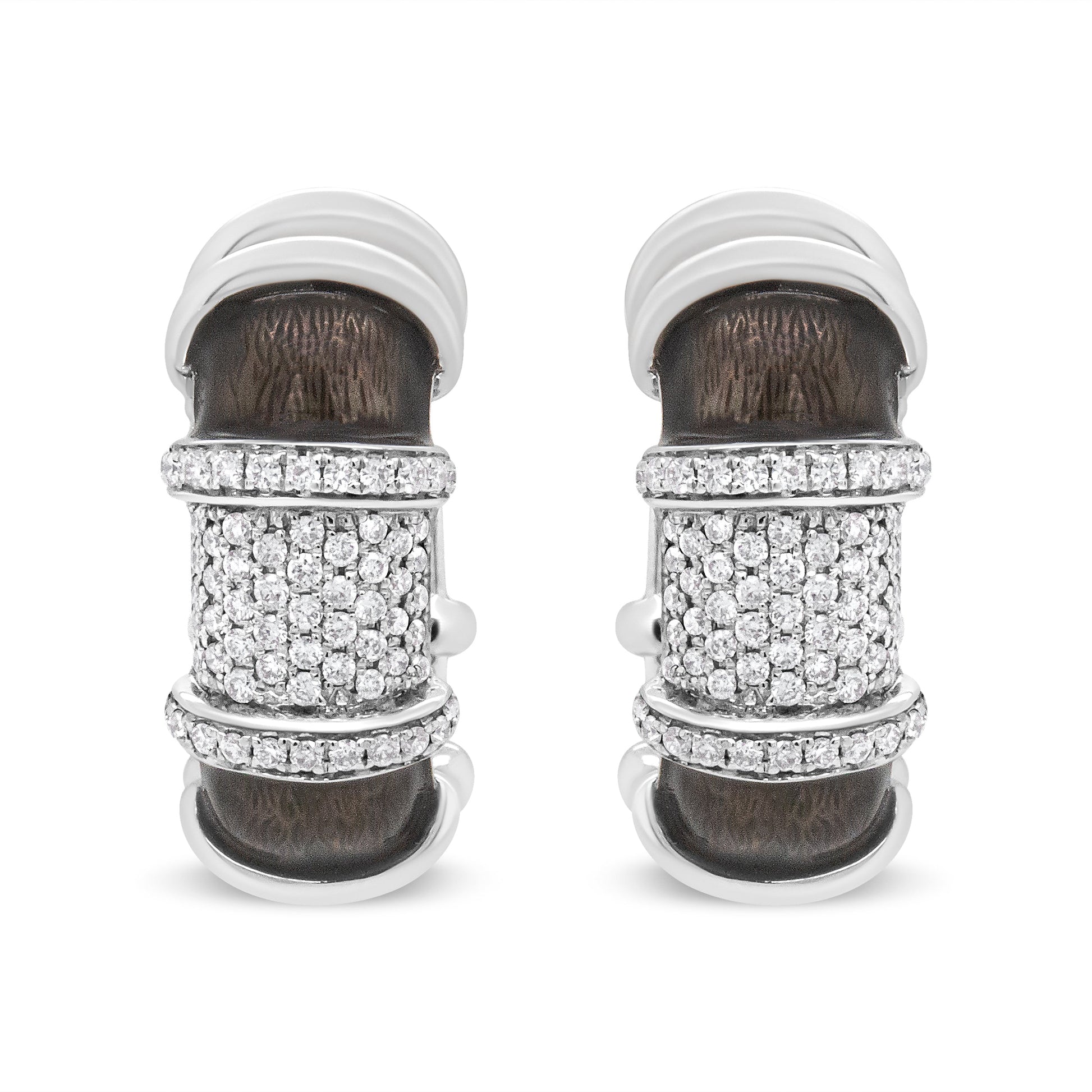 18K White Gold Flash Plated .925 Sterling Silver Clear Graphite Grey Enamel 5/8 Cttw Round Diamonds Huggie Hoop Earrings (F-G Color, VS1-VS2 Clarity) Bids.com