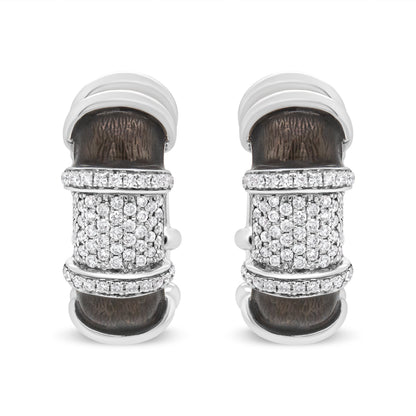 18K White Gold Flash Plated .925 Sterling Silver Clear Graphite Grey Enamel 5/8 Cttw Round Diamonds Huggie Hoop Earrings (F-G Color, VS1-VS2 Clarity) Bids.com