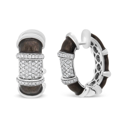18K White Gold Flash Plated .925 Sterling Silver Clear Graphite Grey Enamel 5/8 Cttw Round Diamonds Huggie Hoop Earrings (F-G Color, VS1-VS2 Clarity) Bids.com