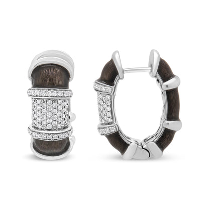 18K White Gold Flash Plated .925 Sterling Silver Clear Graphite Grey Enamel 5/8 Cttw Round Diamonds Huggie Hoop Earrings (F-G Color, VS1-VS2 Clarity) Bids.com