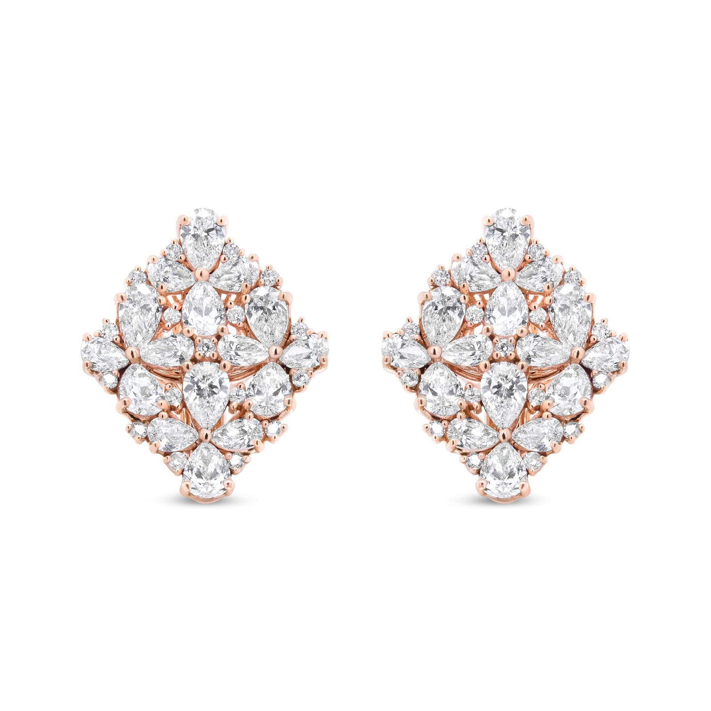 18K Rose Gold 8 1/3 Cttw Pear and Round Diamond Floral Cluster Omega Earrings (F-G Color, VS1-VS2 Clarity) Bids.com