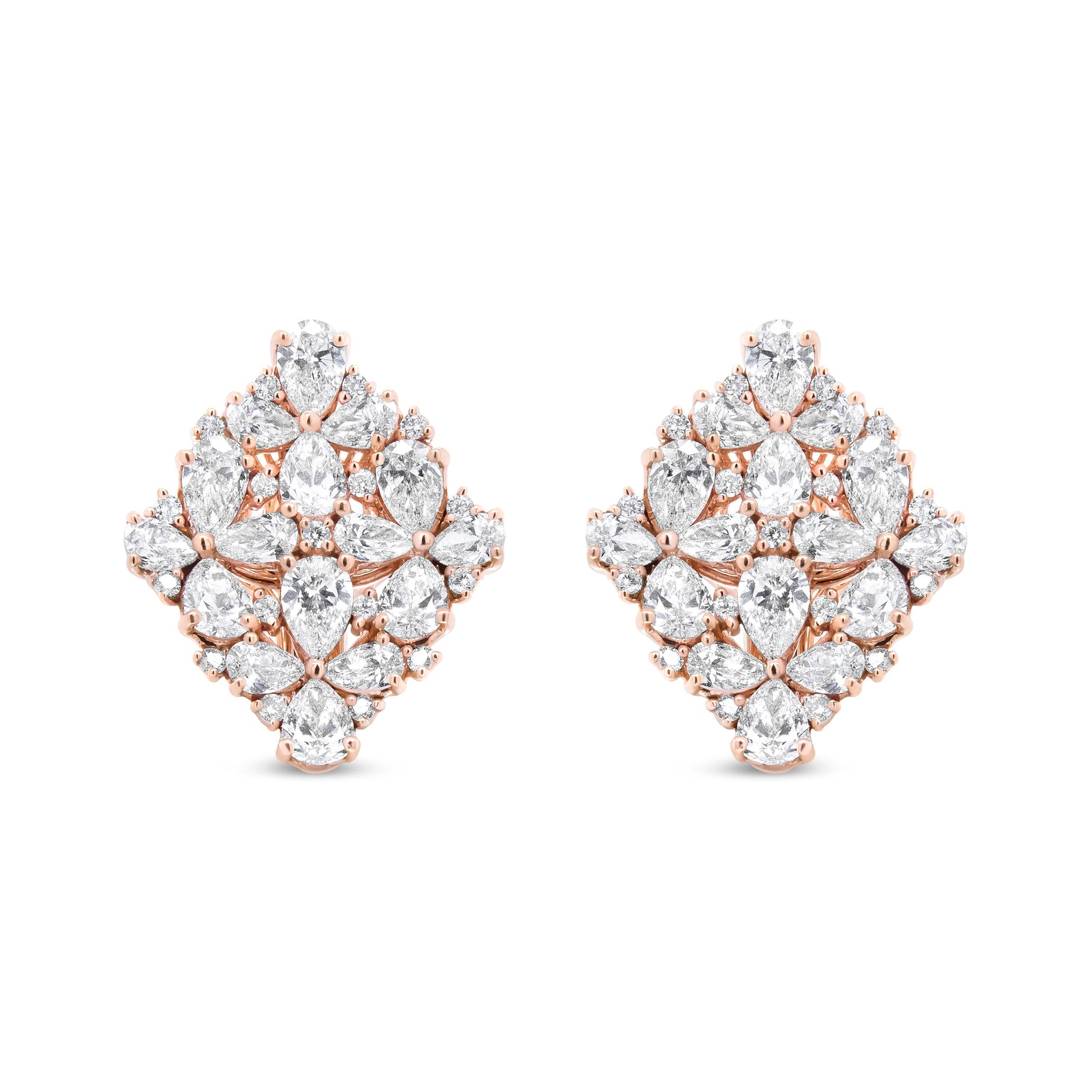 18K Rose Gold 8 1/3 Cttw Pear and Round Diamond Floral Cluster Omega Earrings (F-G Color, VS1-VS2 Clarity) Bids.com