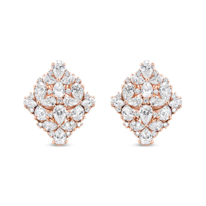 18K Rose Gold 8 1/3 Cttw Pear and Round Diamond Floral Cluster Omega Earrings (F-G Color, VS1-VS2 Clarity) Bids.com