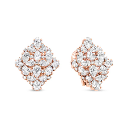 18K Rose Gold 8 1/3 Cttw Pear and Round Diamond Floral Cluster Omega Earrings (F-G Color, VS1-VS2 Clarity) Bids.com