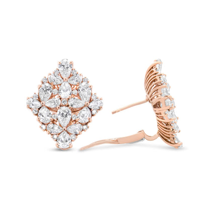 18K Rose Gold 8 1/3 Cttw Pear and Round Diamond Floral Cluster Omega Earrings (F-G Color, VS1-VS2 Clarity) Bids.com