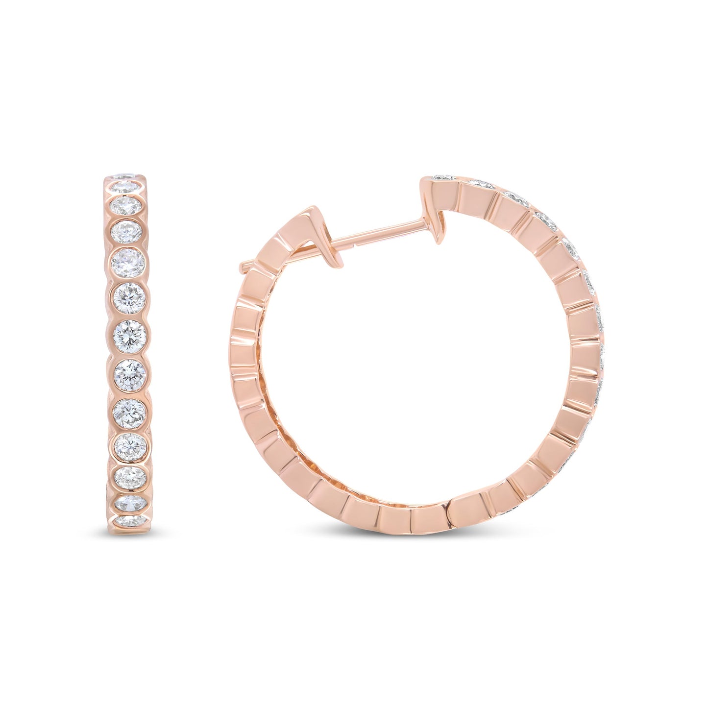 18K Rose Gold 1 Cttw Round Bezel-Set Diamond Hoop Earrings (F-G Color, VS1-VS2 Clarity) Bids.com