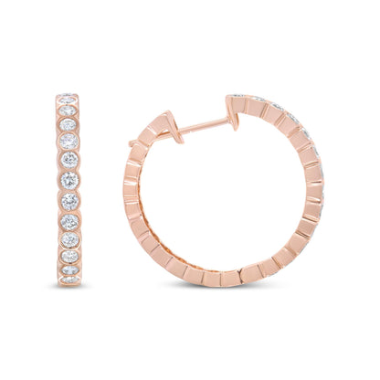 18K Rose Gold 1 Cttw Round Bezel-Set Diamond Hoop Earrings (F-G Color, VS1-VS2 Clarity) Bids.com