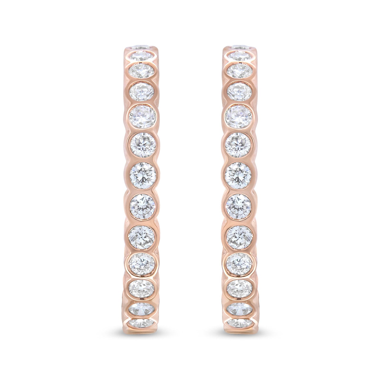 18K Rose Gold 1 Cttw Round Bezel-Set Diamond Hoop Earrings (F-G Color, VS1-VS2 Clarity) Bids.com