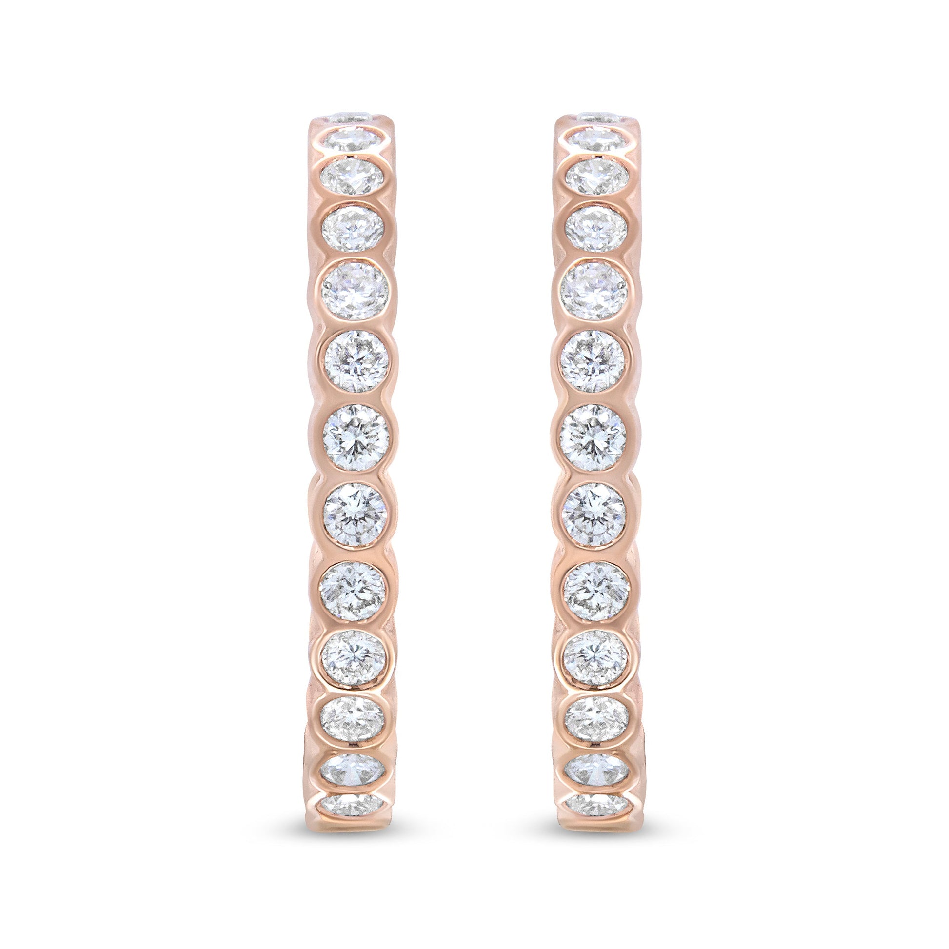 18K Rose Gold 1 Cttw Round Bezel-Set Diamond Hoop Earrings (F-G Color, VS1-VS2 Clarity) Bids.com