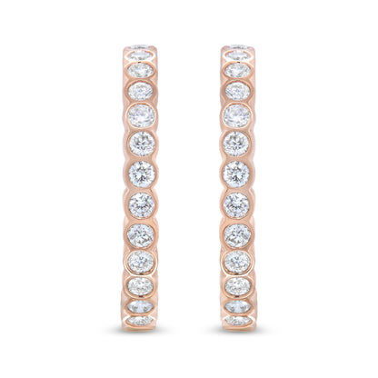 18K Rose Gold 1 Cttw Round Bezel-Set Diamond Hoop Earrings (F-G Color, VS1-VS2 Clarity) Bids.com