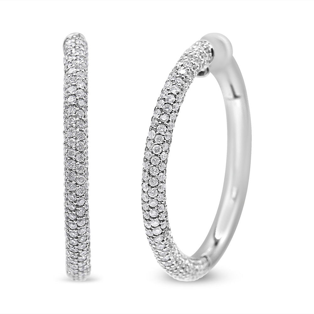 18K White Gold 2 1/3 Cttw Pave Set Diamond Semi Eternity Leverback Hoop Earrings (F-G Color, VS1-VS2 Clarity) Bids.com