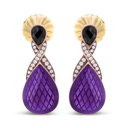 18K Rose Gold Flash Plated .925 Sterling Silver Purple Enamel 1/5 Cttw Round Pave-Set Diamond and 5.5 x 4mm Pear-Shaped Black Onyx Drop Earrings (F-G Color, VS1-VS2 Clarity) Bids.com