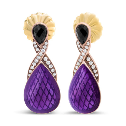 18K Rose Gold Flash Plated .925 Sterling Silver Purple Enamel 1/5 Cttw Round Pave-Set Diamond and 5.5 x 4mm Pear-Shaped Black Onyx Drop Earrings (F-G Color, VS1-VS2 Clarity) Bids.com