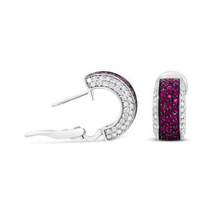 18K White Gold and Black Rhodium Plated 3/4 Cttw Round Diamonds and 1mm Round Red Ruby Huggie Hoop Earrings (F-G Color, VS1-VS2 Clarity) Bids.com