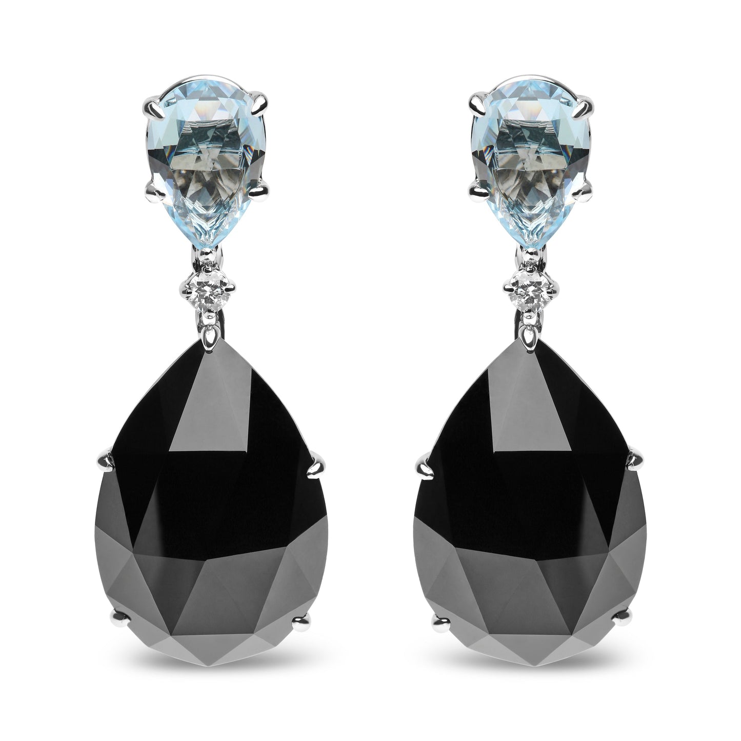 18K White Gold 1/5 Cttw Diamond with Pear Cut Sky Blue Topaz and Pear-Cut Black Onyx Gemstone Dangle Earring (G-H Color, SI1-SI2 Clarity) Bids.com
