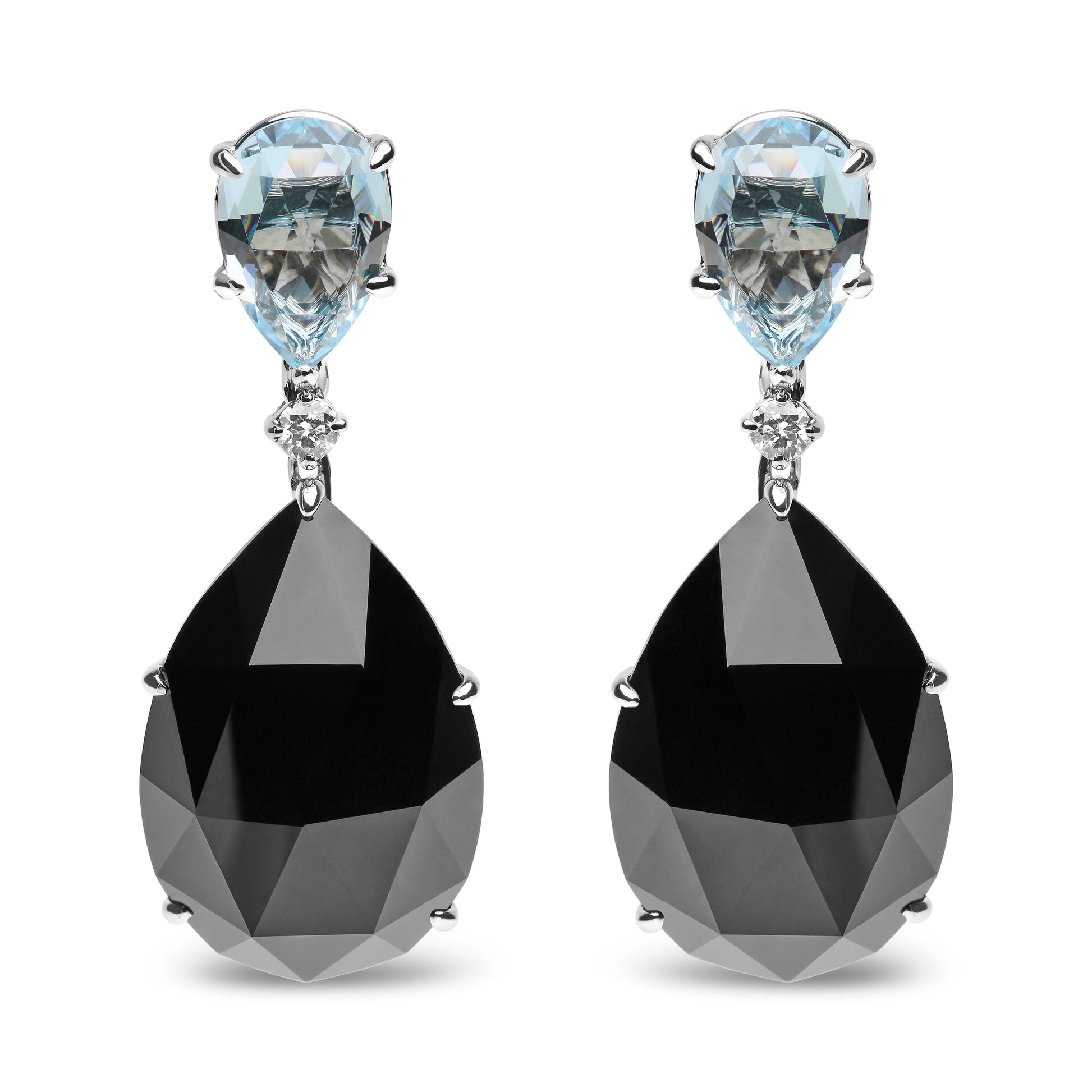 18K White Gold 1/5 Cttw Diamond with Pear Cut Sky Blue Topaz and Pear-Cut Black Onyx Gemstone Dangle Earring (G-H Color, SI1-SI2 Clarity) Bids.com
