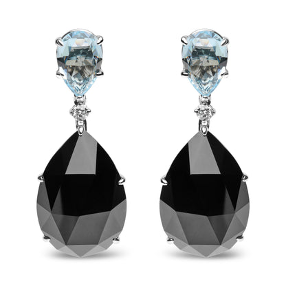 18K White Gold 1/5 Cttw Diamond with Pear Cut Sky Blue Topaz and Pear-Cut Black Onyx Gemstone Dangle Earring (G-H Color, SI1-SI2 Clarity) Bids.com