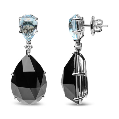 18K White Gold 1/5 Cttw Diamond with Pear Cut Sky Blue Topaz and Pear-Cut Black Onyx Gemstone Dangle Earring (G-H Color, SI1-SI2 Clarity) Bids.com
