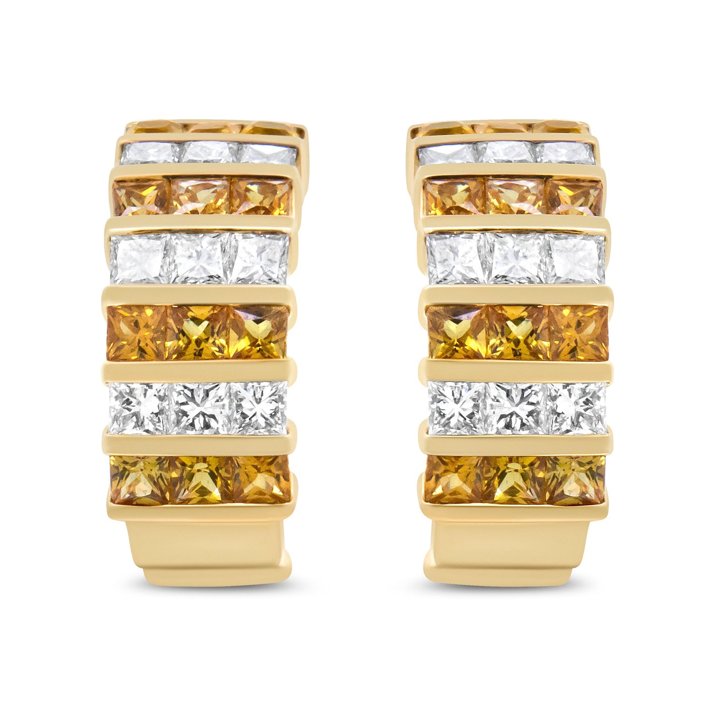18K Yellow Gold 1 3/4 Cttw Invisible Set Princess Cut Diamond and 2.5mm Yellow Sapphire Huggie Hoop Earrings (F-G Color, VS1-VS2 Clarity) Bids.com