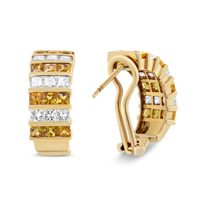 18K Yellow Gold 1 3/4 Cttw Invisible Set Princess Cut Diamond and 2.5mm Yellow Sapphire Huggie Hoop Earrings (F-G Color, VS1-VS2 Clarity) Bids.com