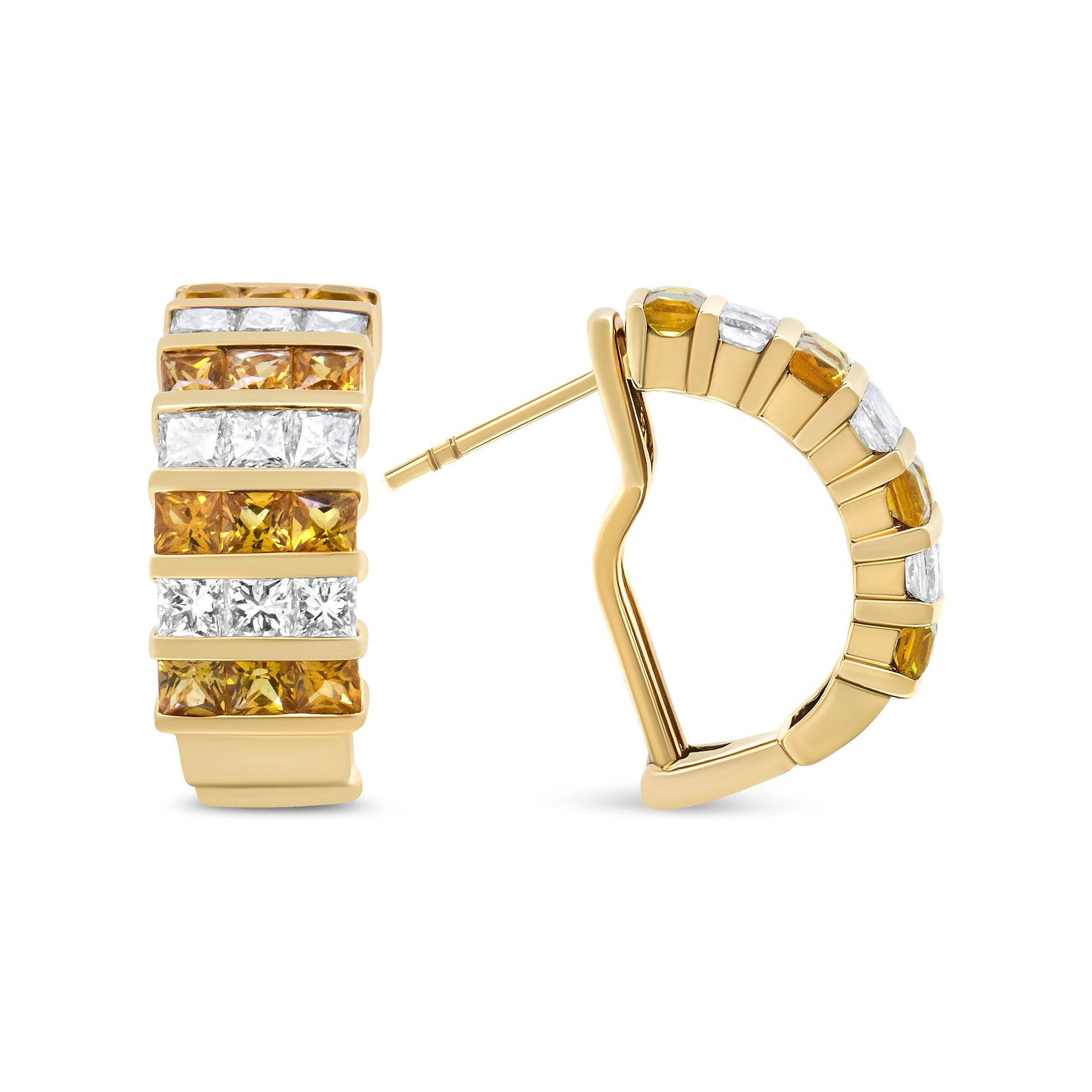 18K Yellow Gold 1 3/4 Cttw Invisible Set Princess Cut Diamond and 2.5mm Yellow Sapphire Huggie Hoop Earrings (F-G Color, VS1-VS2 Clarity) Bids.com