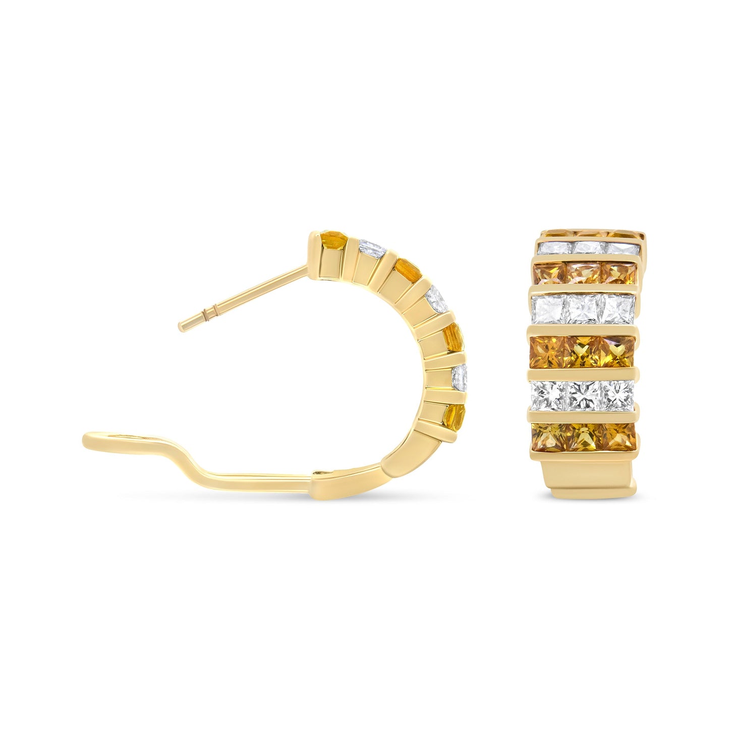 18K Yellow Gold 1 3/4 Cttw Invisible Set Princess Cut Diamond and 2.5mm Yellow Sapphire Huggie Hoop Earrings (F-G Color, VS1-VS2 Clarity) Bids.com