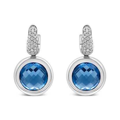 18K White Gold Bezel Set 11mm Blue Topaz and 1/2 Cttw Invisible Set Diamond Bale Dangle Earrings (F-G Color, VS1-VS2 Clarity) Bids.com