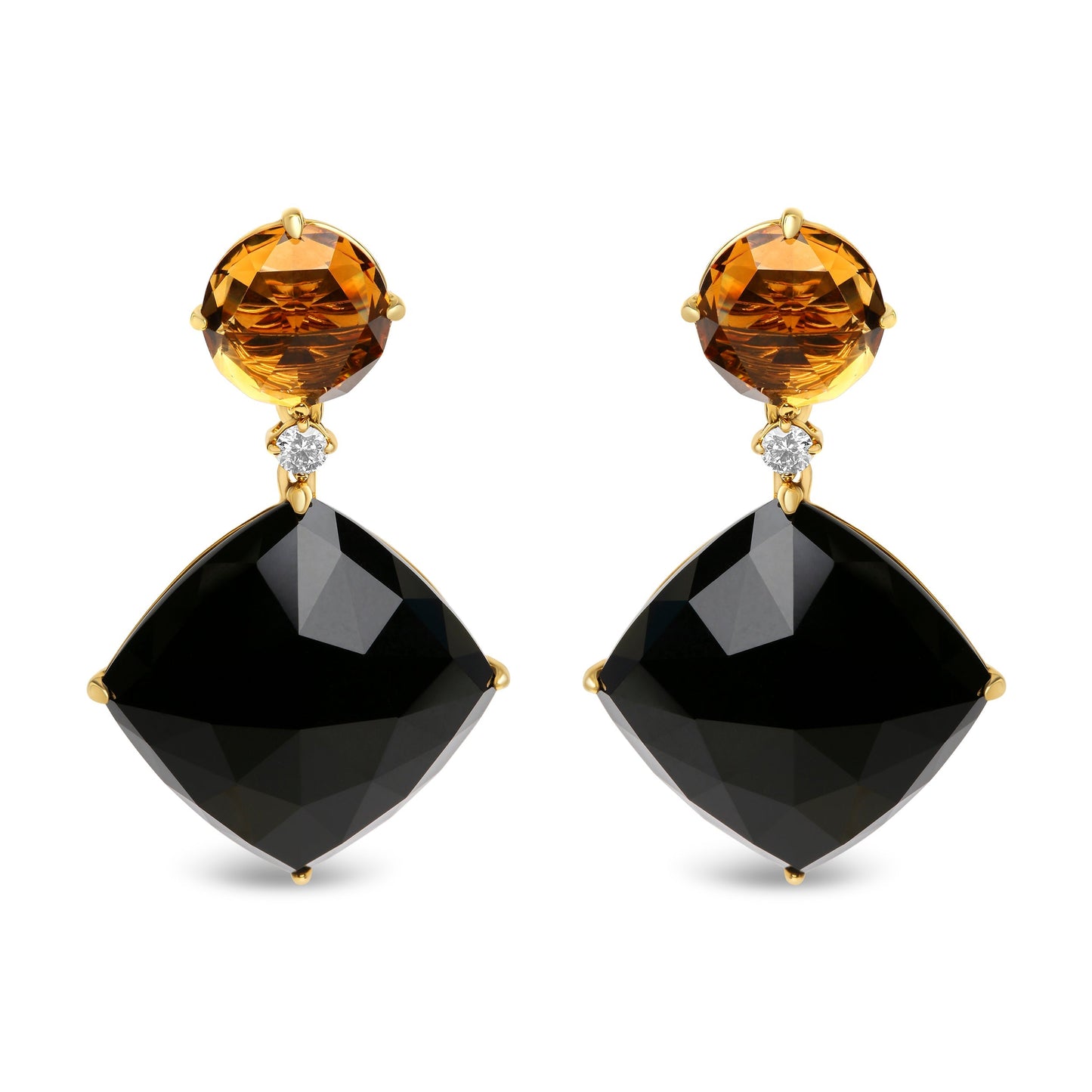 18K Yellow Gold 1/5 Cttw Diamond with Round Yellow Citrine and Cushion Cut Black Onyx Gemstone Dangle Earring (G-H Color, SI1-SI2 Clarity) Bids.com