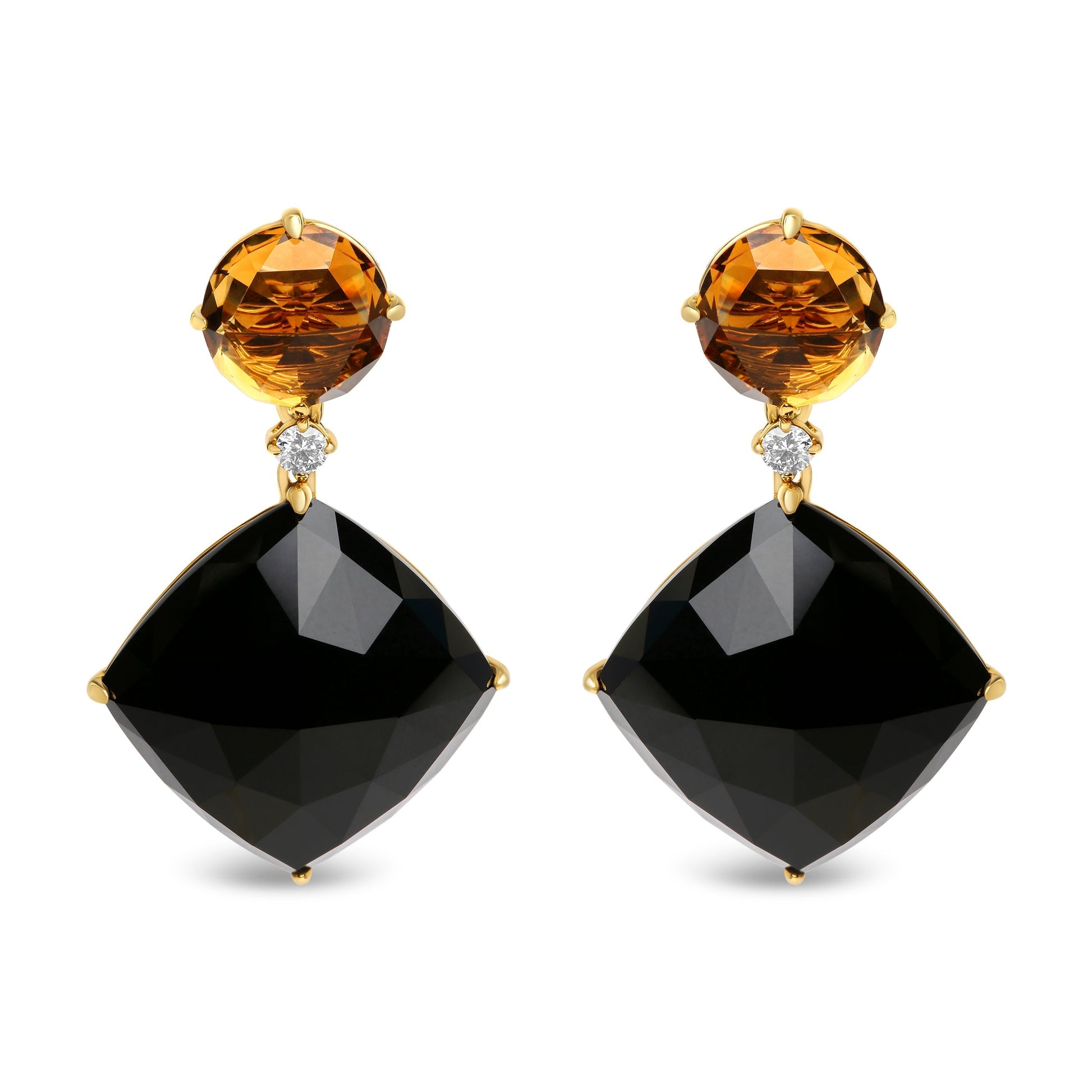 18K Yellow Gold 1/5 Cttw Diamond with Round Yellow Citrine and Cushion Cut Black Onyx Gemstone Dangle Earring (G-H Color, SI1-SI2 Clarity) Bids.com
