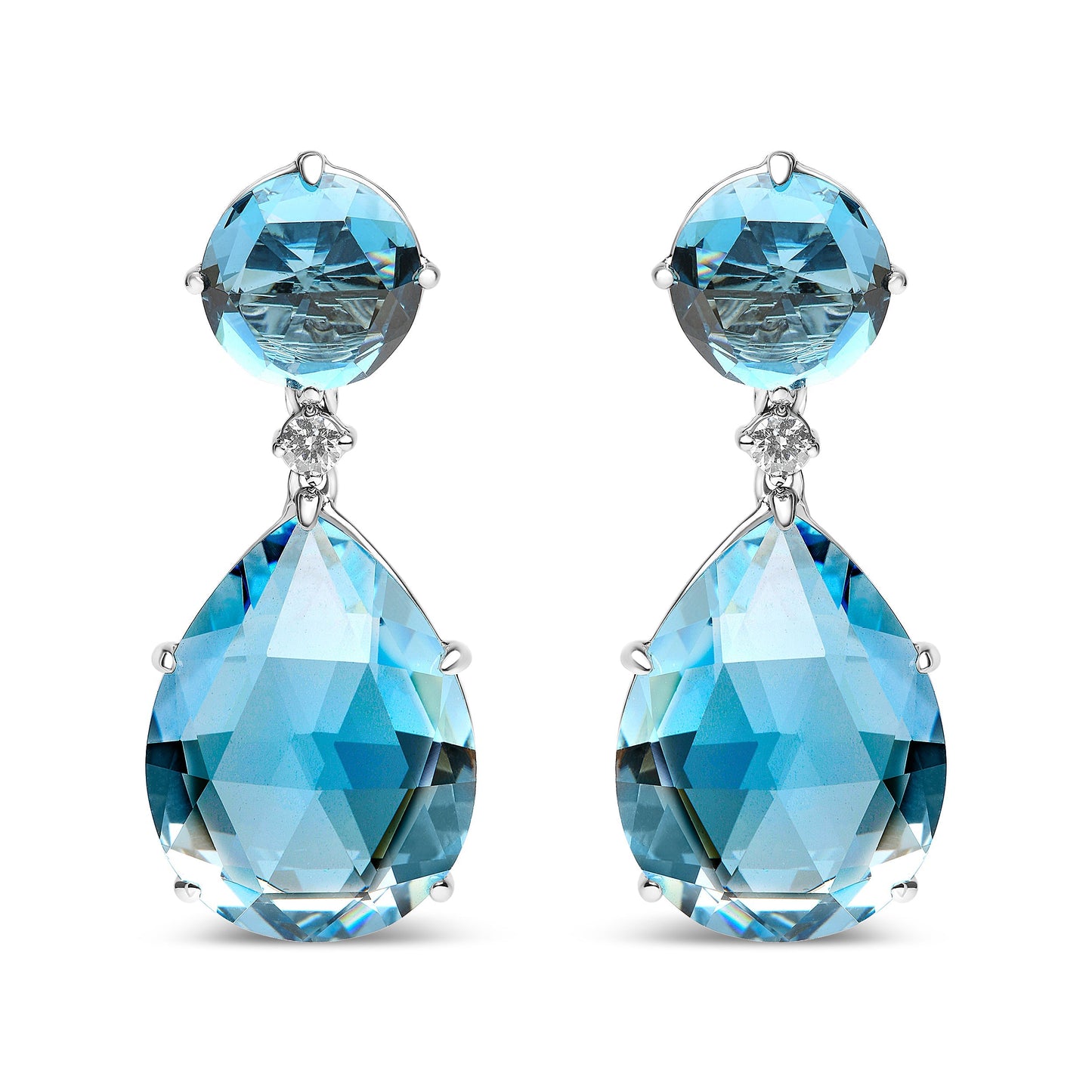 18K White Gold 1/5 Cttw Diamond with Round London Blue Topaz and 20 x 15mm Pear Cut Sky Blue Topaz Gemstone Dangle Earring (G-H Color, SI1-SI2 Clarity) Bids.com