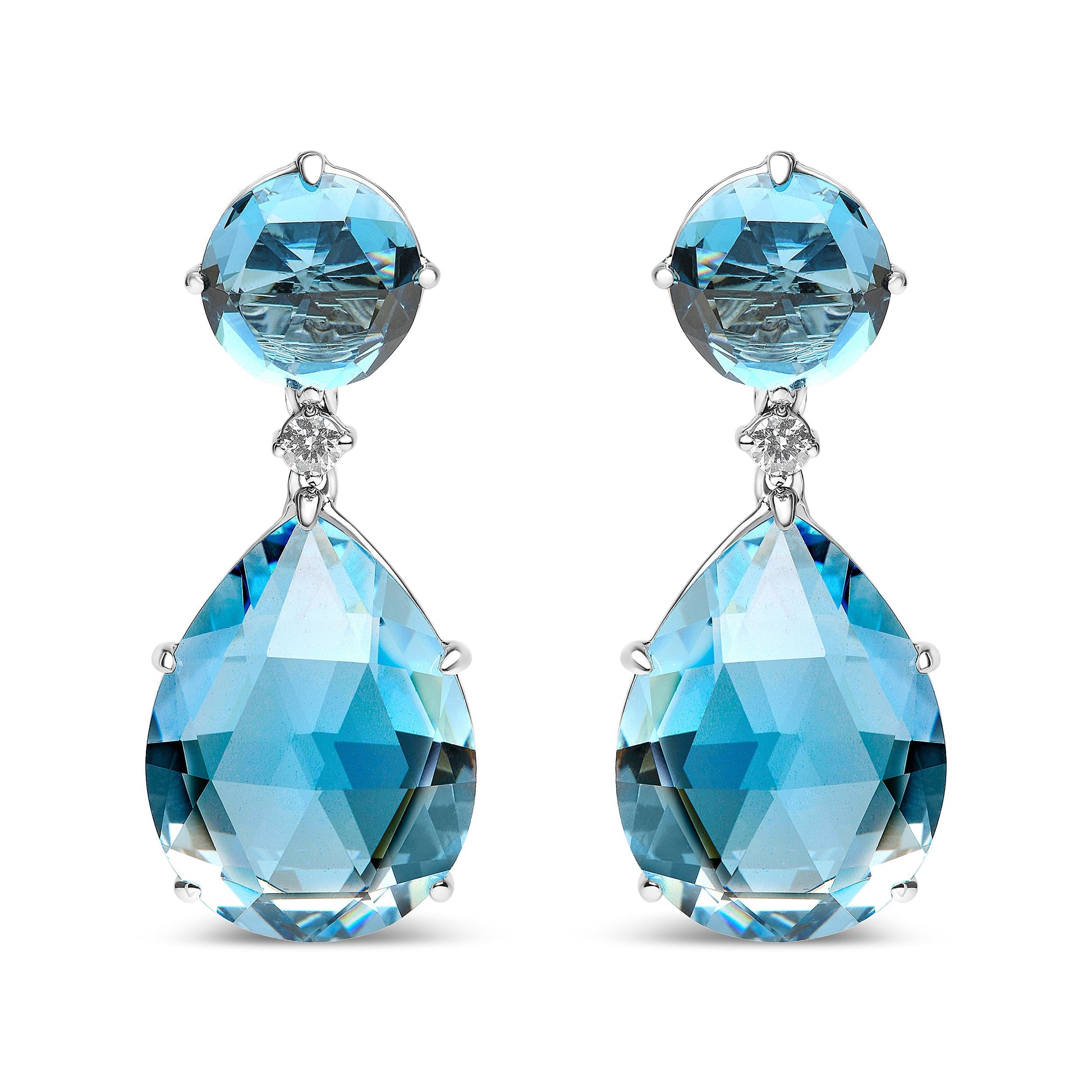 18K White Gold 1/5 Cttw Diamond with Round London Blue Topaz and 20 x 15mm Pear Cut Sky Blue Topaz Gemstone Dangle Earring (G-H Color, SI1-SI2 Clarity) Bids.com