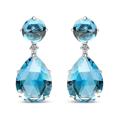 18K White Gold 1/5 Cttw Diamond with Round London Blue Topaz and 20 x 15mm Pear Cut Sky Blue Topaz Gemstone Dangle Earring (G-H Color, SI1-SI2 Clarity) Bids.com