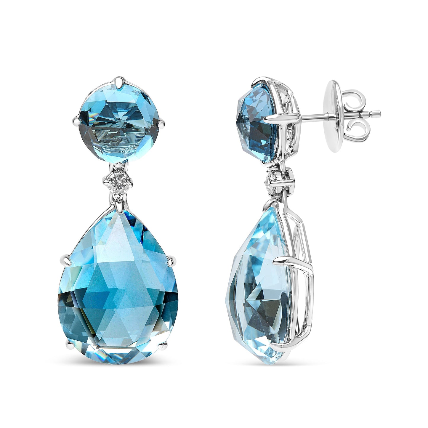 18K White Gold 1/5 Cttw Diamond with Round London Blue Topaz and 20 x 15mm Pear Cut Sky Blue Topaz Gemstone Dangle Earring (G-H Color, SI1-SI2 Clarity) Bids.com