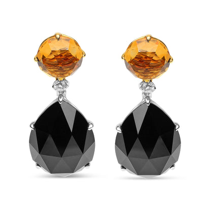 18K White and Yellow Gold 1/5 Cttw Diamond with Round Yellow Citrine and 20x15mm Pear Cut Black Onyx Gemstone Dangle Earring (G-H Color, SI1-SI2 Clarity) Bids.com