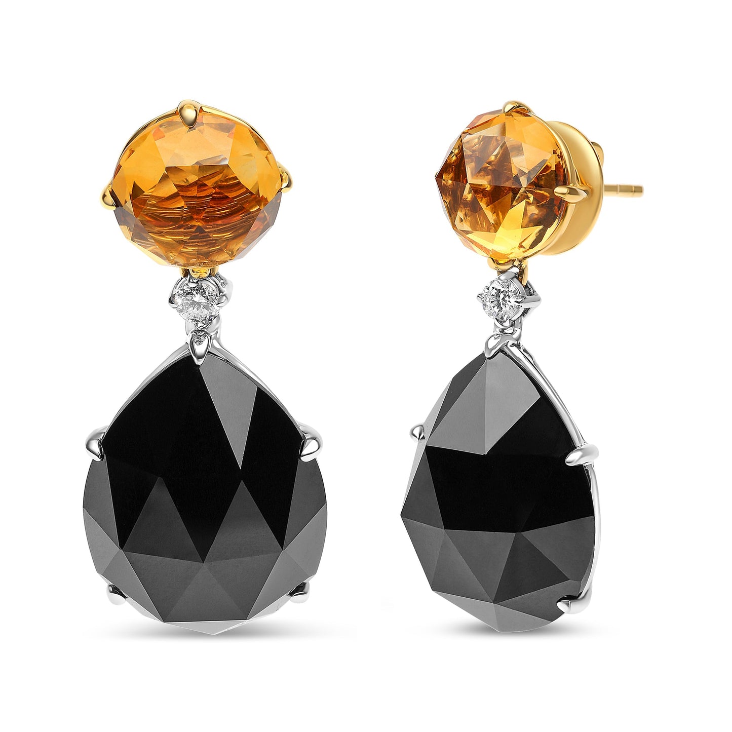 18K White and Yellow Gold 1/5 Cttw Diamond with Round Yellow Citrine and 20x15mm Pear Cut Black Onyx Gemstone Dangle Earring (G-H Color, SI1-SI2 Clarity) Bids.com