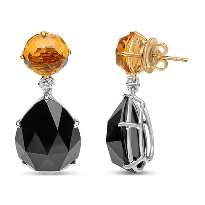 18K White and Yellow Gold 1/5 Cttw Diamond with Round Yellow Citrine and 20x15mm Pear Cut Black Onyx Gemstone Dangle Earring (G-H Color, SI1-SI2 Clarity) Bids.com