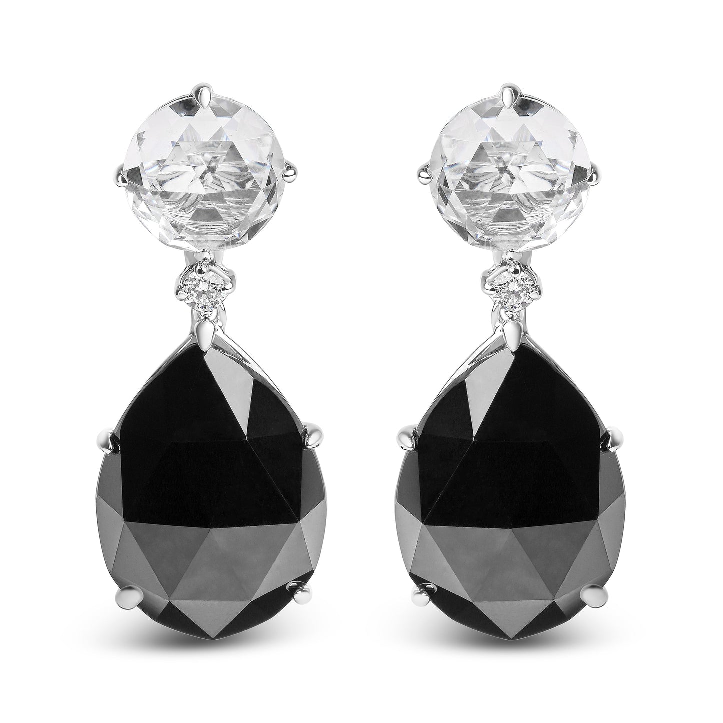 18K White Gold 1/5 Cttw Diamond with Round White Topaz and 20x15mm Pear Cut Black Onyx Gemstone Dangle Earring (G-H Color, SI1-SI2 Clarity) Bids.com