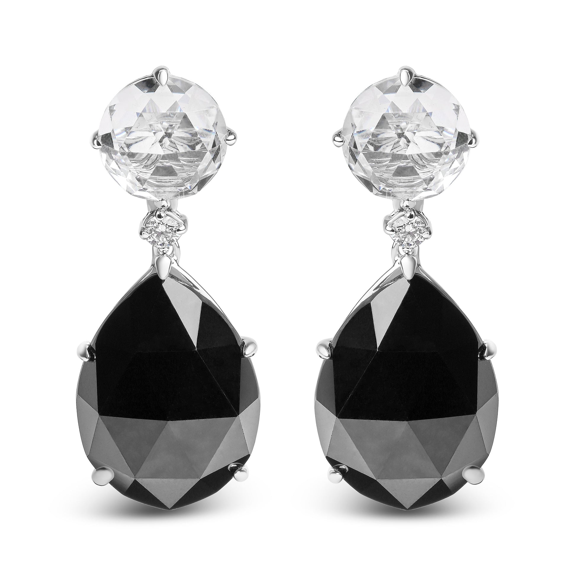 18K White Gold 1/5 Cttw Diamond with Round White Topaz and 20x15mm Pear Cut Black Onyx Gemstone Dangle Earring (G-H Color, SI1-SI2 Clarity) Bids.com