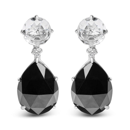 18K White Gold 1/5 Cttw Diamond with Round White Topaz and 20x15mm Pear Cut Black Onyx Gemstone Dangle Earring (G-H Color, SI1-SI2 Clarity) Bids.com