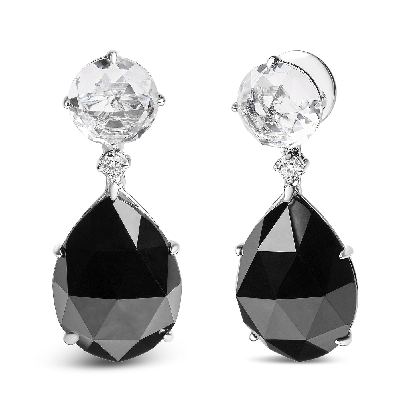 18K White Gold 1/5 Cttw Diamond with Round White Topaz and 20x15mm Pear Cut Black Onyx Gemstone Dangle Earring (G-H Color, SI1-SI2 Clarity) Bids.com