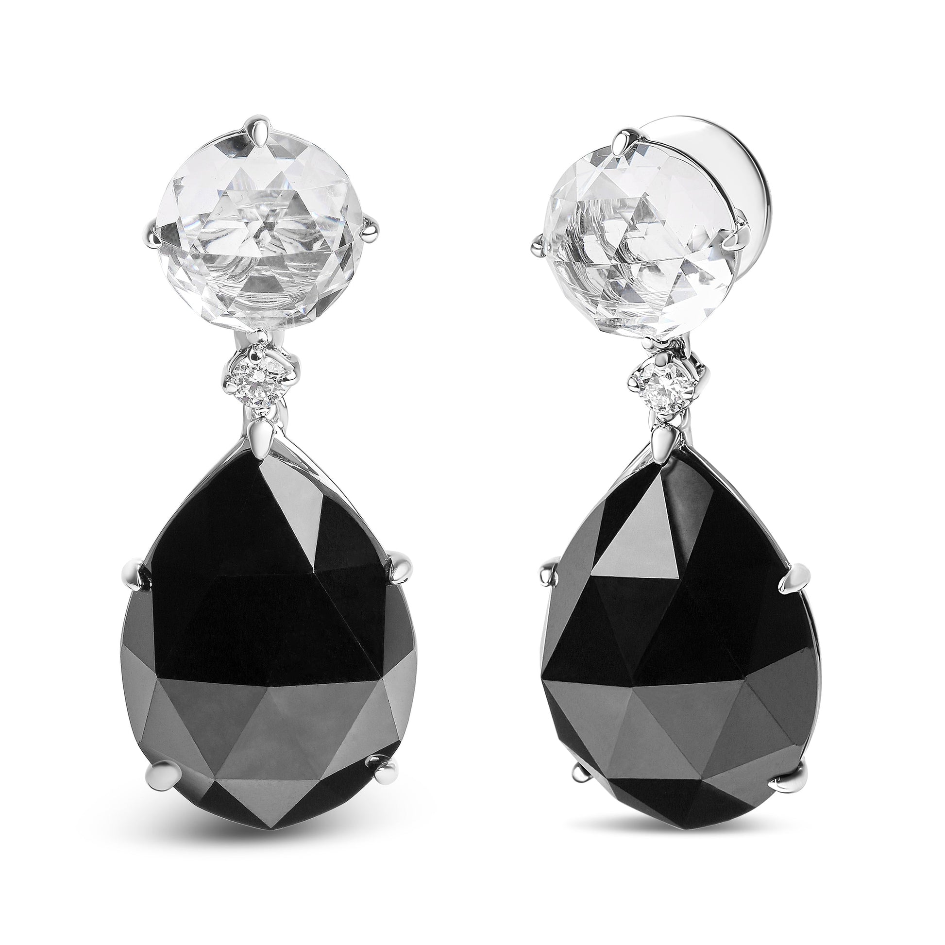 18K White Gold 1/5 Cttw Diamond with Round White Topaz and 20x15mm Pear Cut Black Onyx Gemstone Dangle Earring (G-H Color, SI1-SI2 Clarity) Bids.com