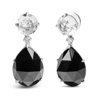 18K White Gold 1/5 Cttw Diamond with Round White Topaz and 20x15mm Pear Cut Black Onyx Gemstone Dangle Earring (G-H Color, SI1-SI2 Clarity) Bids.com